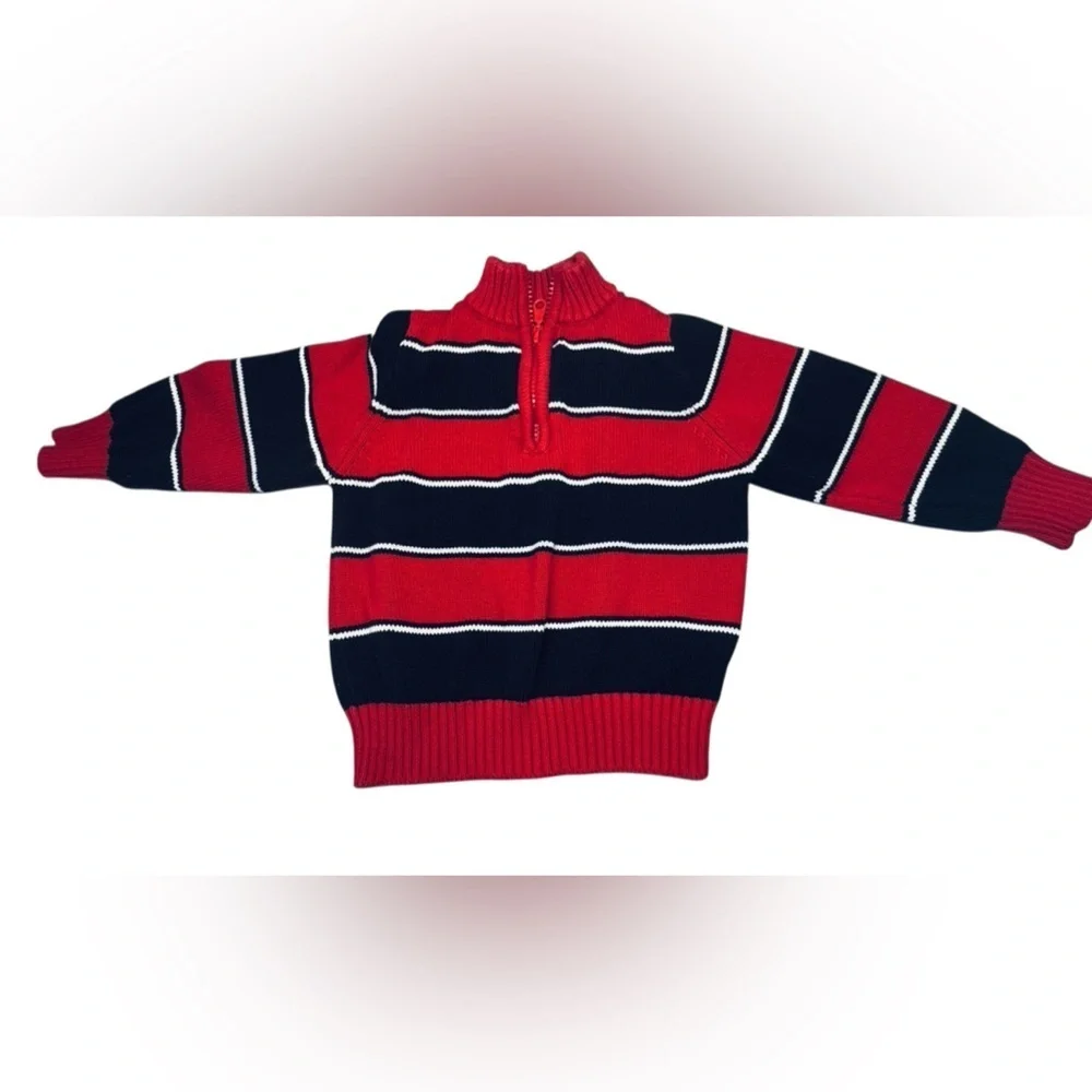 Toddler Boy Red & Black Striped Half-Zip Sweater (Size 2T)